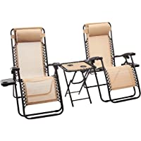 Amazon Basics - Set de 2 sillas con gravedad cero y mesa auxiliar- de color beis